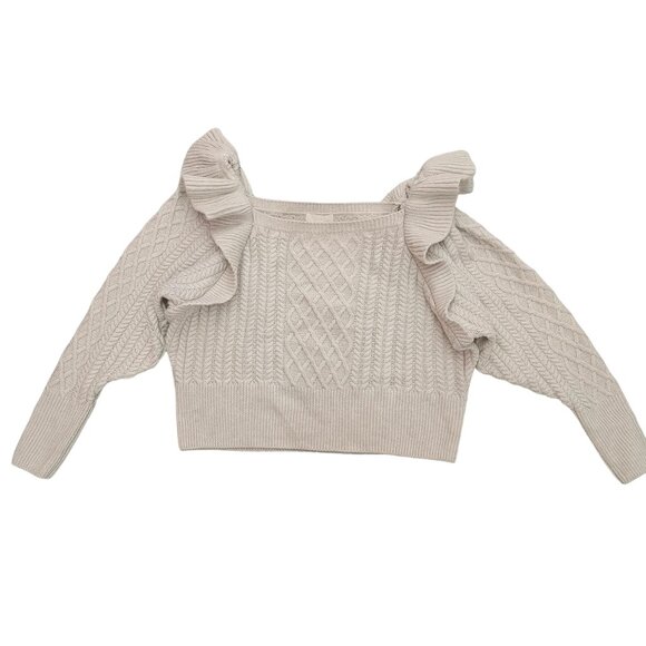 H&M Womens Cable Knit Cropped Sweater With Ruffle Detail Size XL - Picture 1 of 10